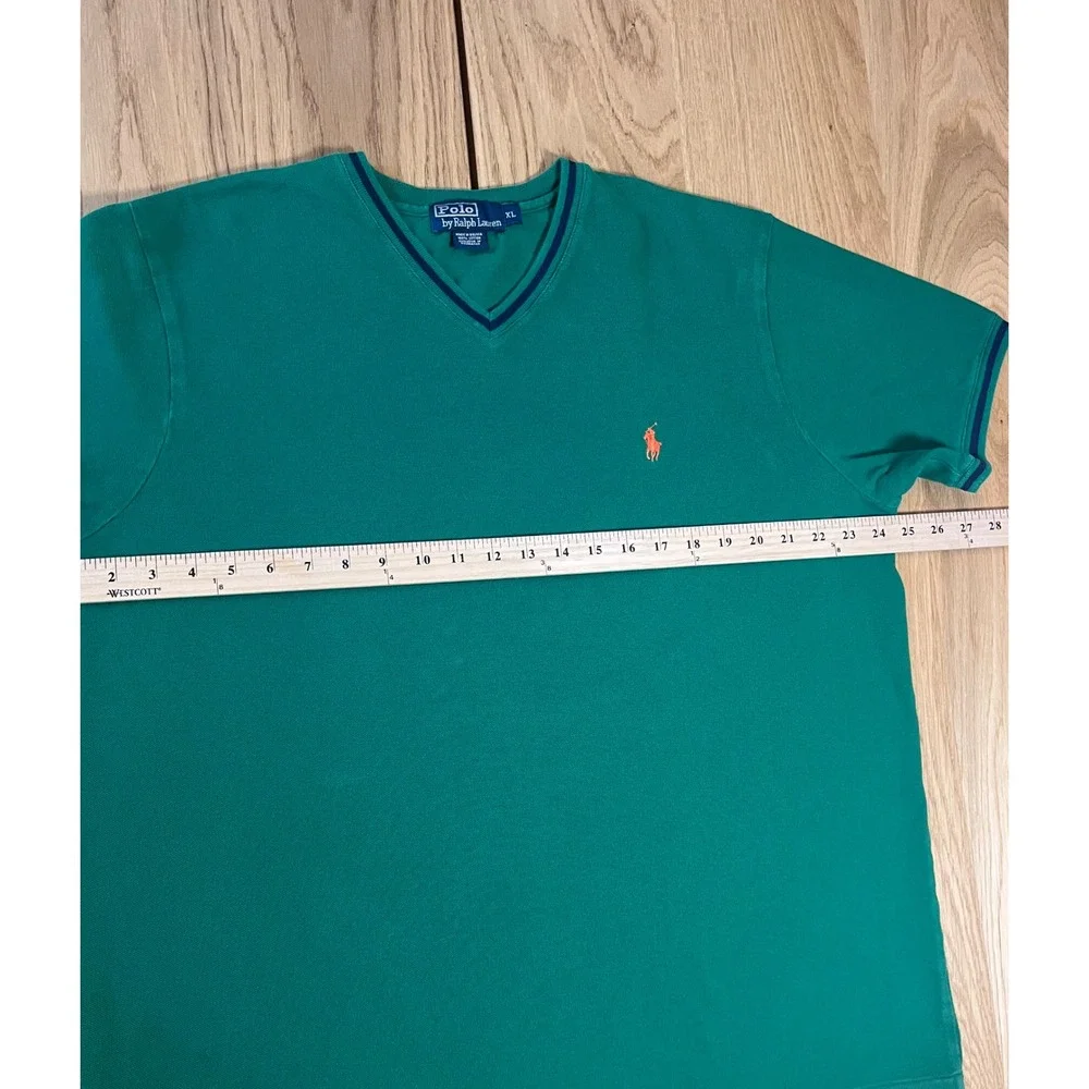 Polo Ralph Lauren Y2K 90s V-Neck T-Shirt XL Green Short Sleeve Preppy Classic